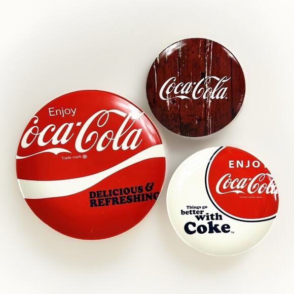 Vtg Set of Coca-Cola Coke Ceramic Dinner Plates Pacific Enterprises Gibson - Picture 1 of 8